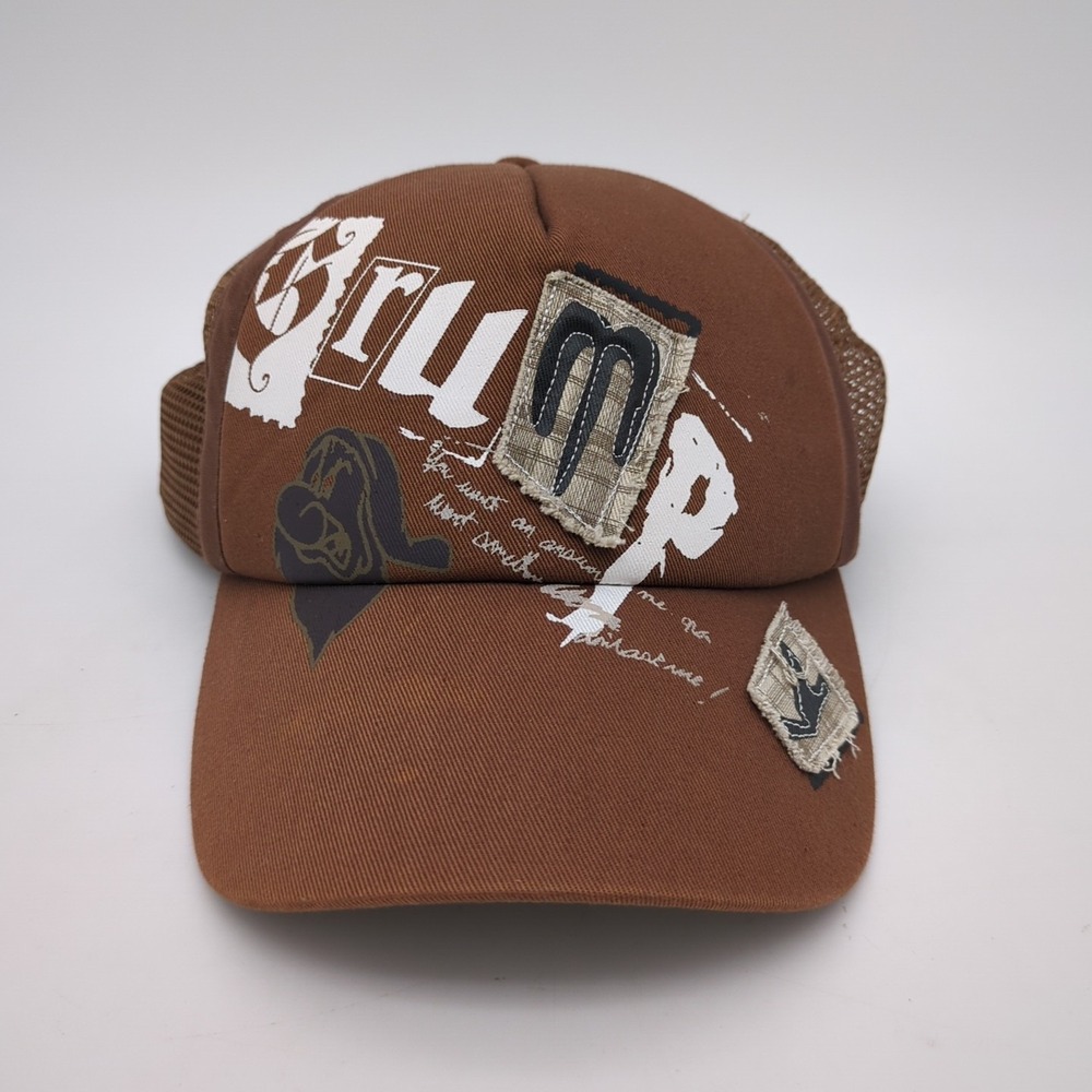 Disney Grumpy Trucker Hat Cap Snapback Spell Out Brown Mesh Mens Adjustable